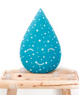 Coussin Malo (forme de goutte d'eau) bleu pétrole à étoiles blanches