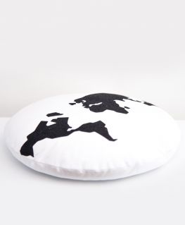 Coussin World (blanc et mappemonde noire)