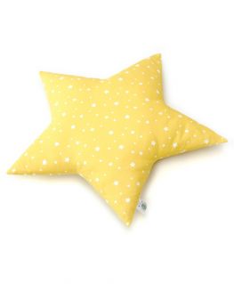Coussin étoile jaune (coton jaune à étoiles blanches) personnalisable
